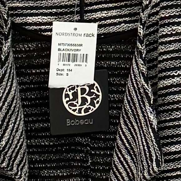 NWT - BOBEAU WOMEN'S BLACK AND GREY STRIPED CASCADING CARDIGAN - Picture 4 of 6